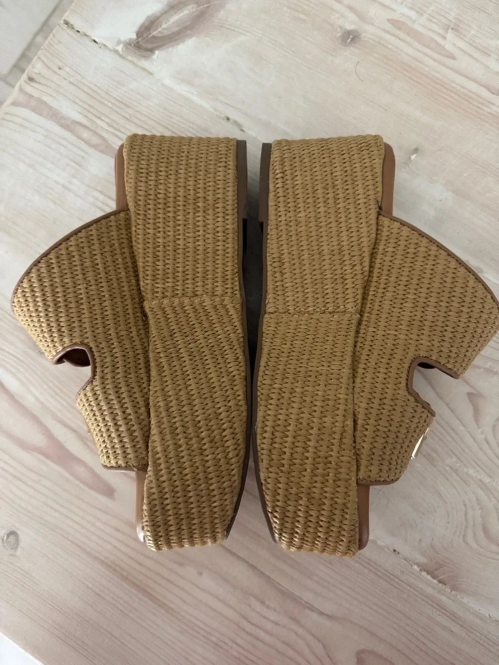 Marc Fisher Natural Braided Platform Slide Sandals with Buckles